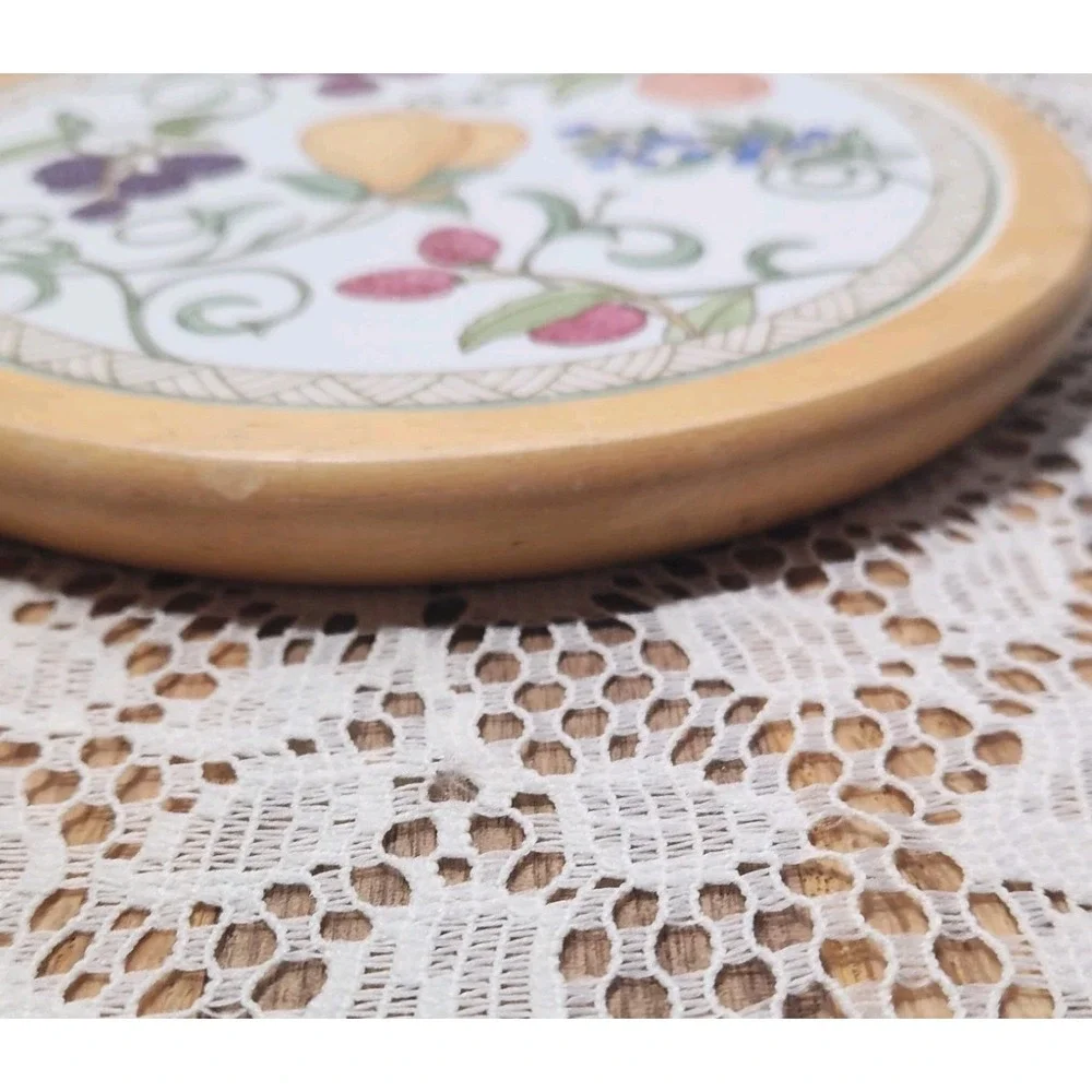 Vintage Dansk Umbrian Fruits‎ Tile And Wood Trivet MCM Thailand 7